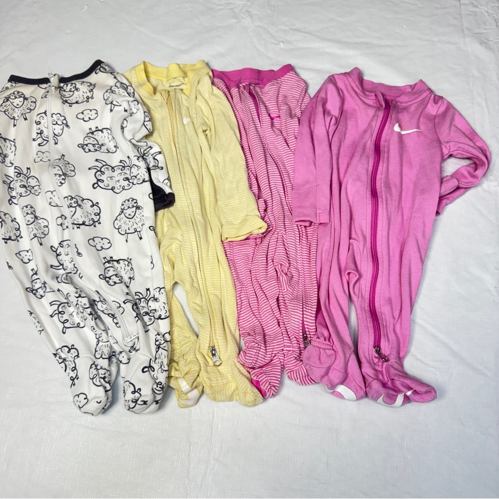 Baby Newborn Footie Romper Girl's One Piece Bodysuit Cotton Sleeper BUNDLE of 4